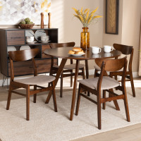 Baxton Studio Parlin/Hexa-Latte/Walnut-5PC Dining Set Philip Mid-Century Modern Transitional Light Beige Fabric Upholstered and Walnut Brown Finished Wood 5-Piece Dining Set